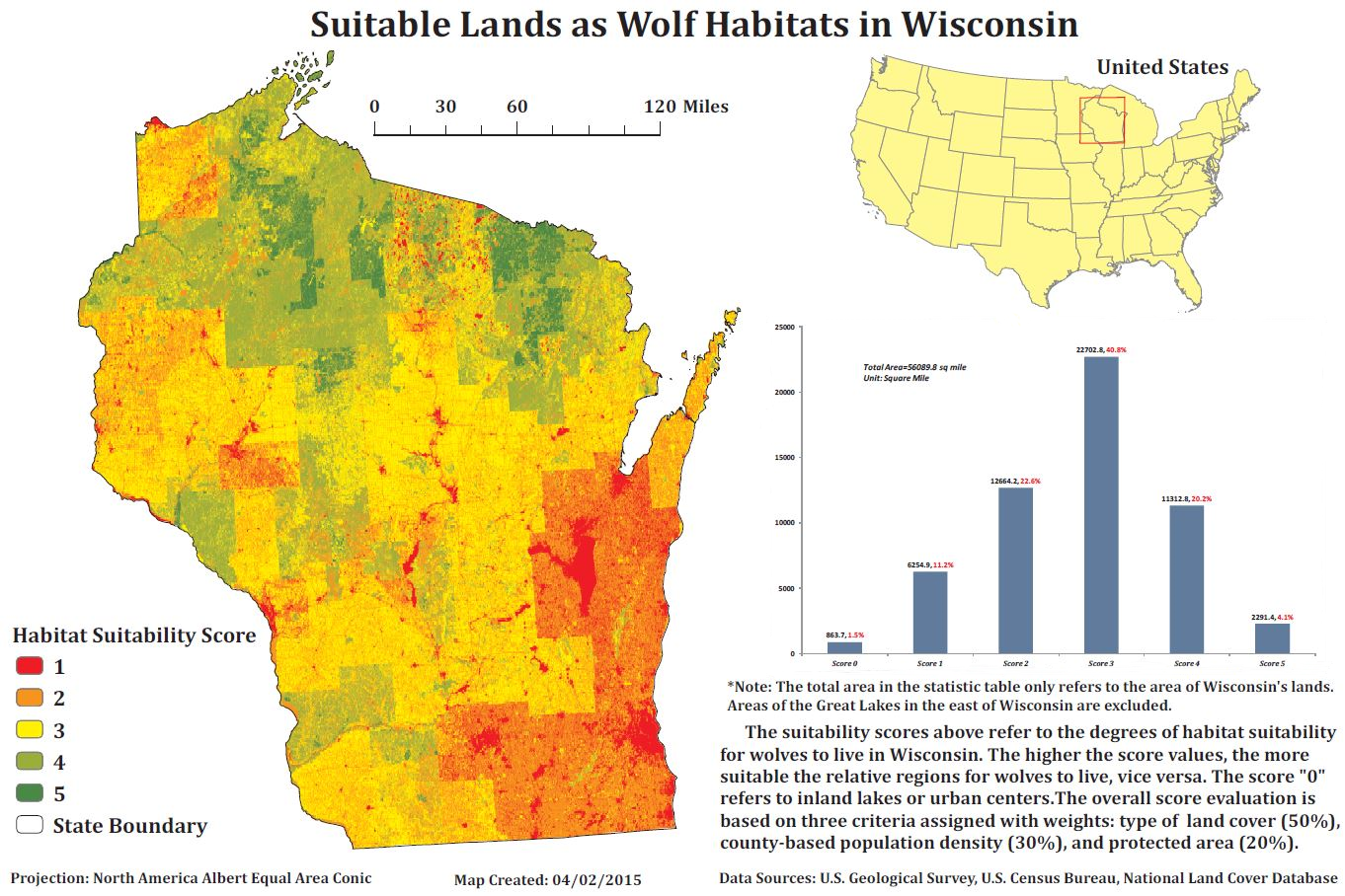 Suitable Lands as Wolf Habitats in Wisconsin